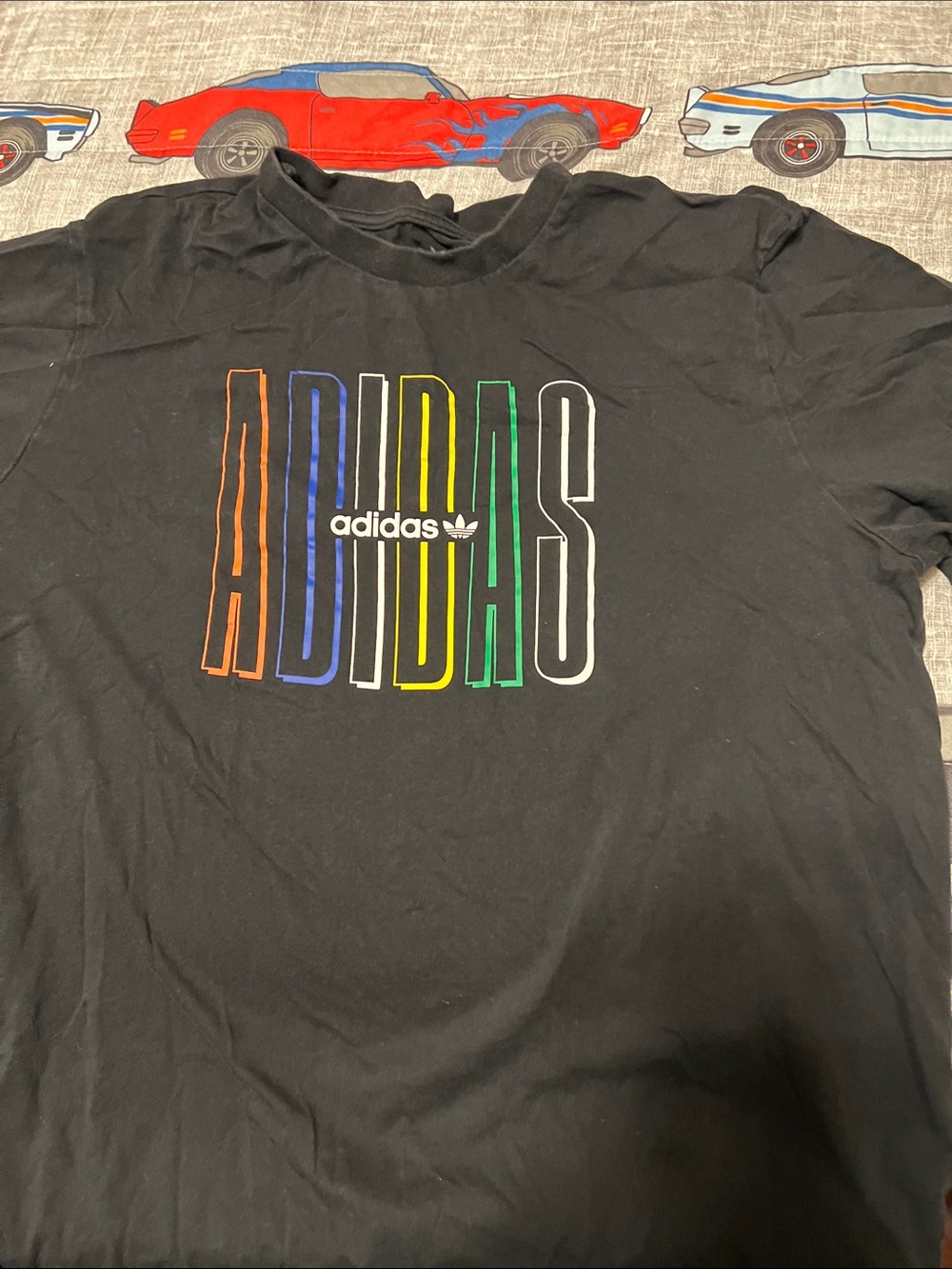 adidas Black Short Sleeve Tee with Multicolor Vertical Logo